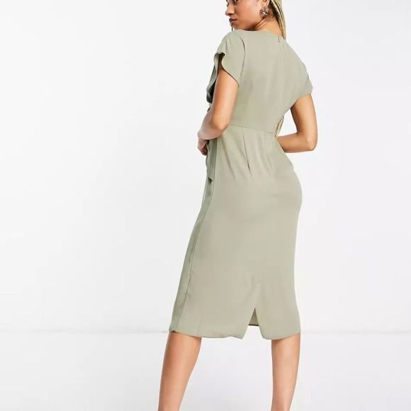 ASOS DESIGN twist and drape front midi dress US 14 - Picture 3 of 5